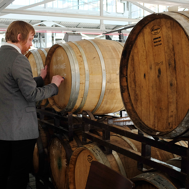 Greg Engert, Beer Director at BlueJacket with beer barrels being arranged for a tasting event in the Yards DC