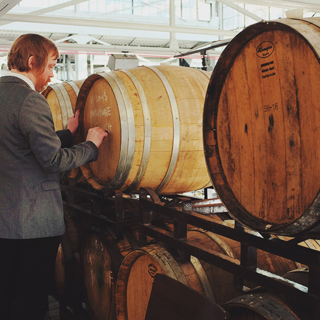 Greg Engert, Beer Director at BlueJacket with beer barrels being arranged for a tasting event in the Yards DC
