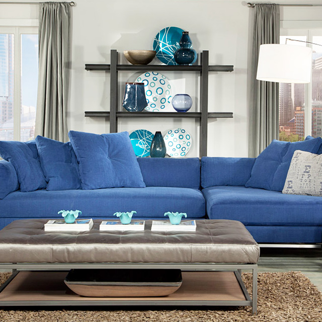 Blue couch and modern interior