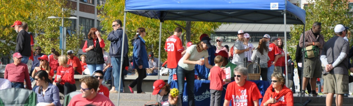 People enjoying outside in Nationals gear