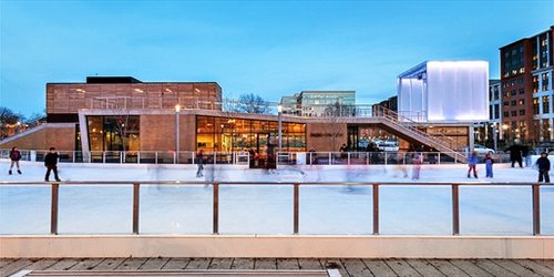 Outdoor ice skating rink on the Anacostia Rivier waterfront in DC