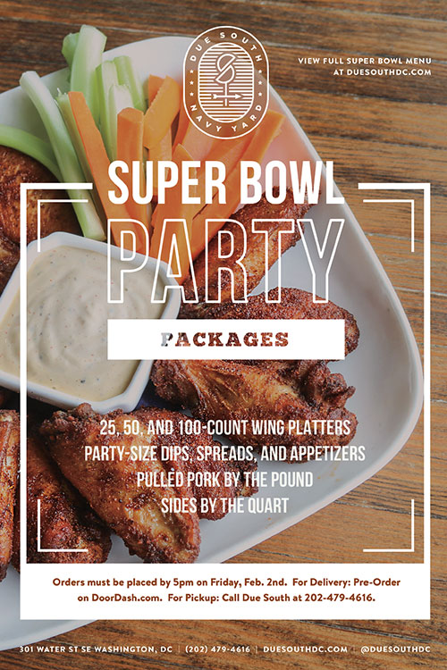 Flyer for Super Bowl viewing party in DC