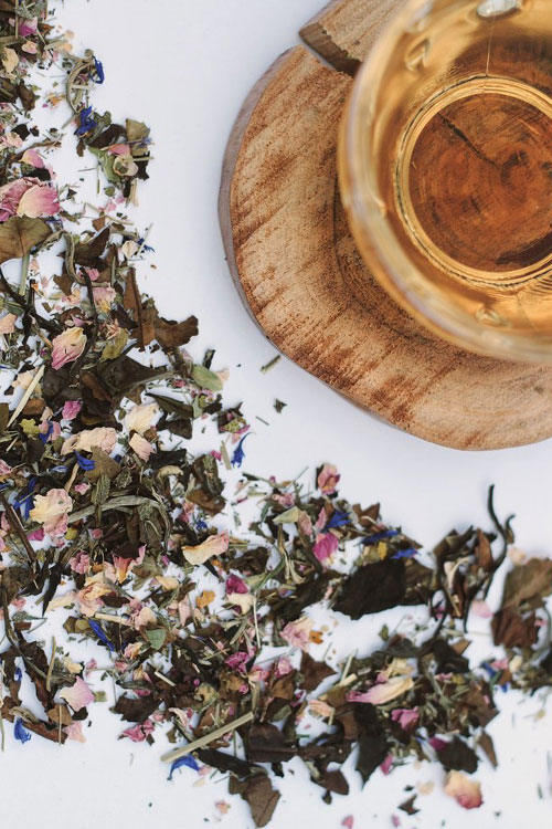 Dried tea flowers at a sampling event in DC