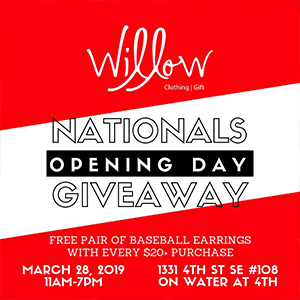Ad for Willow's Nationals Opening Day giveaway