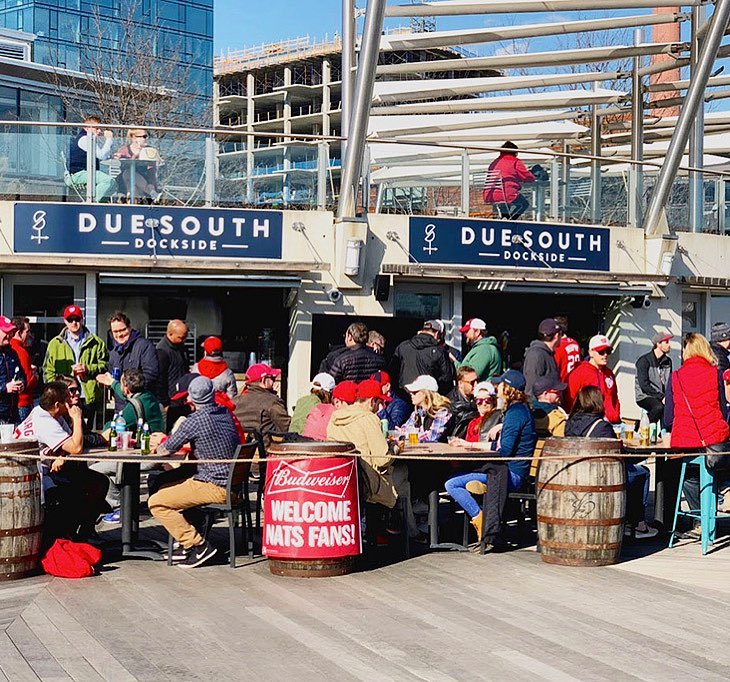 Due South restaurant on the waterfront in the fall with Nationals fans