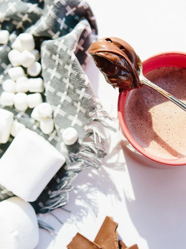 Hot chocolate with holiday toppings and marshmallows