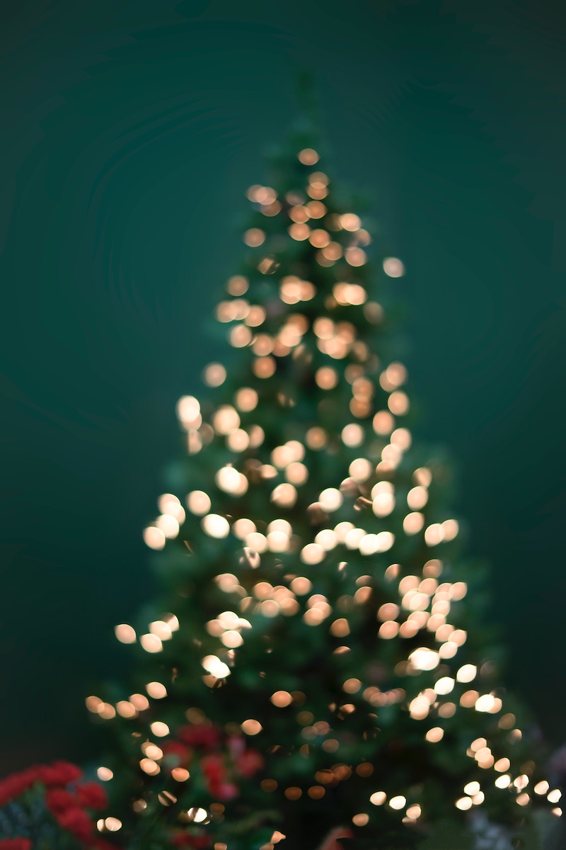 Christmas Tree with lights on green backdrop