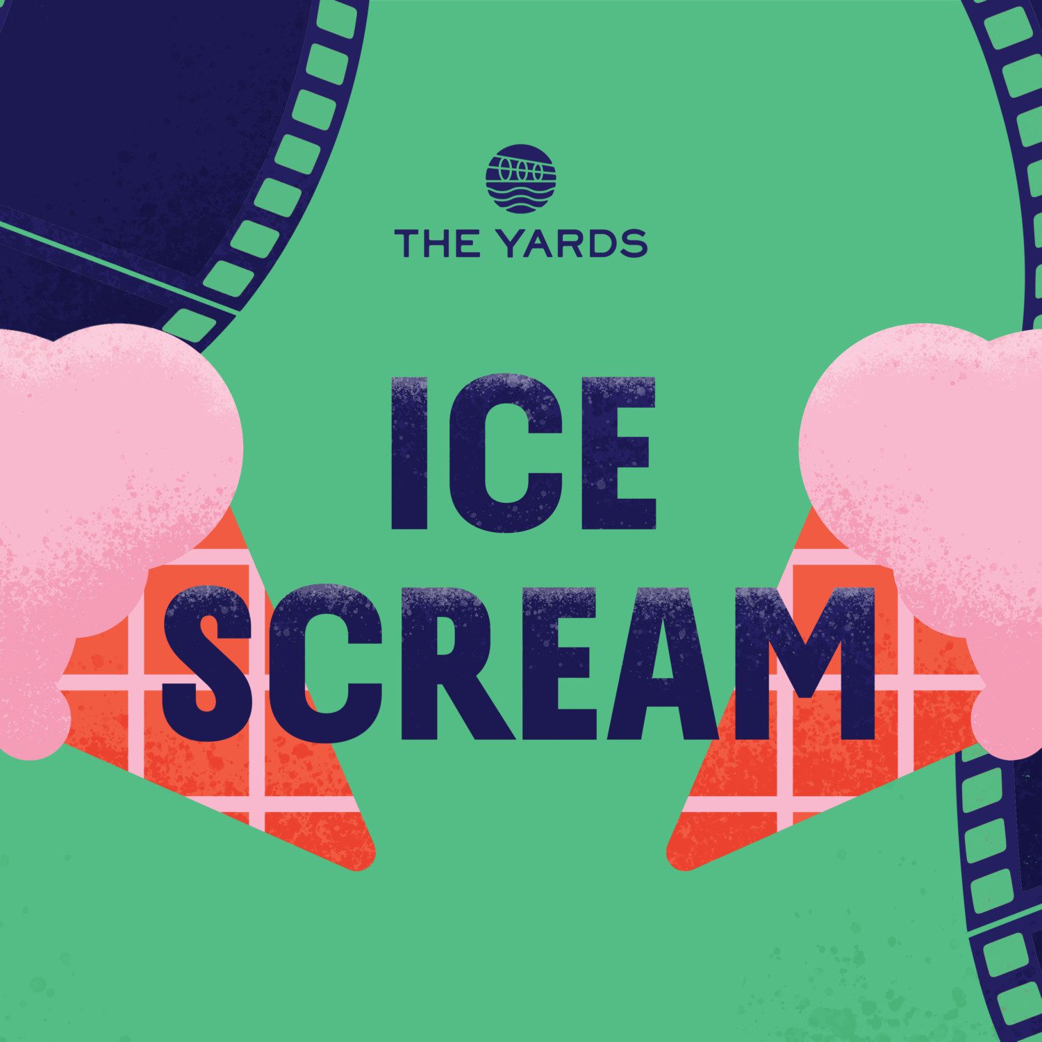 Text graphic of Ice Scream event title with ice cream and film strips.